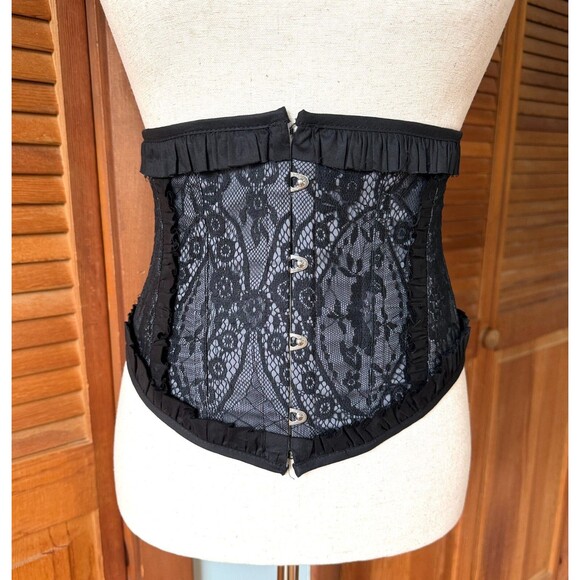 Lip Service Tops - Vintage Lip Service Gothic Lolita Victorian Gray Black Lace Corset Cincher XL